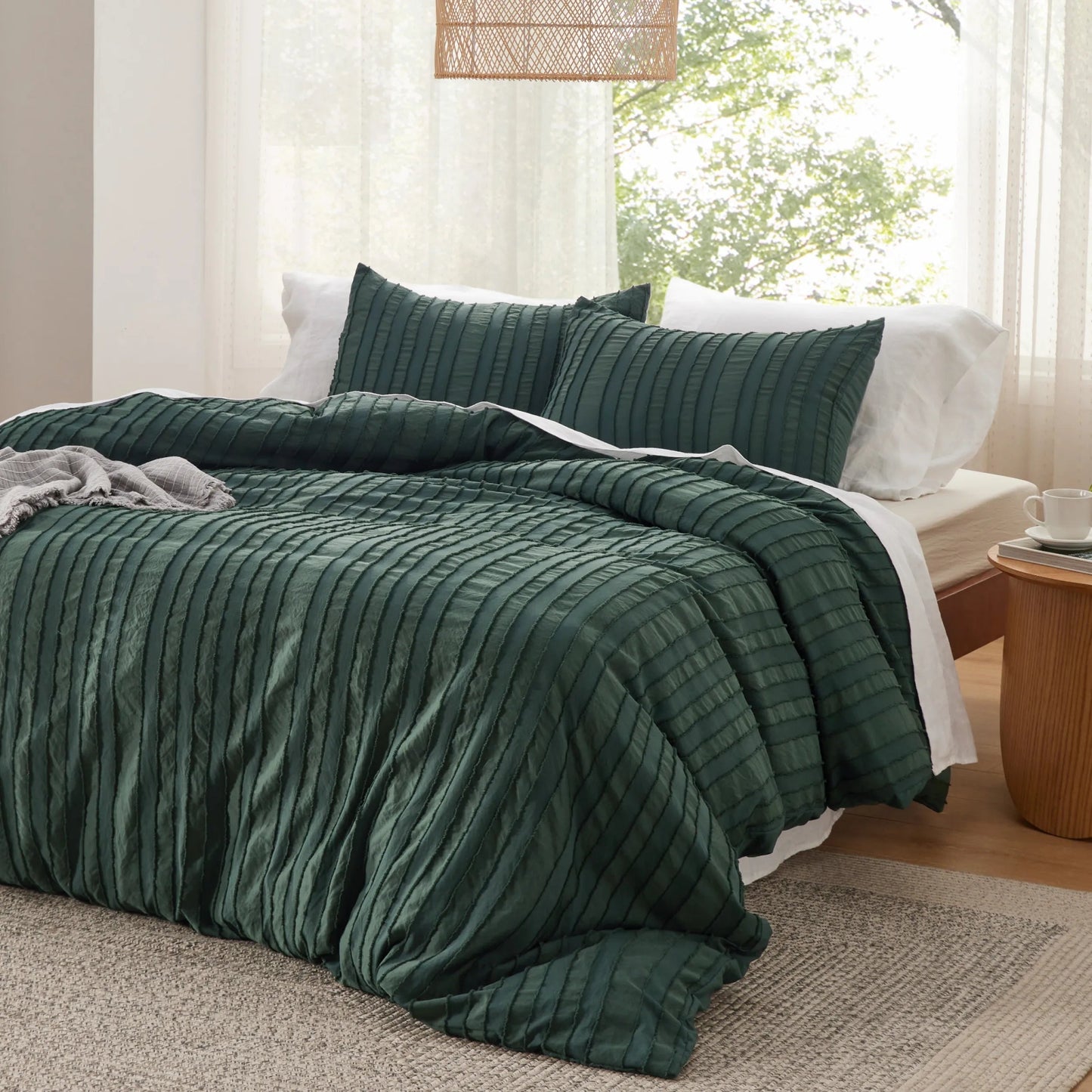 Striped Tufted Embroidery Duvet Cover Set