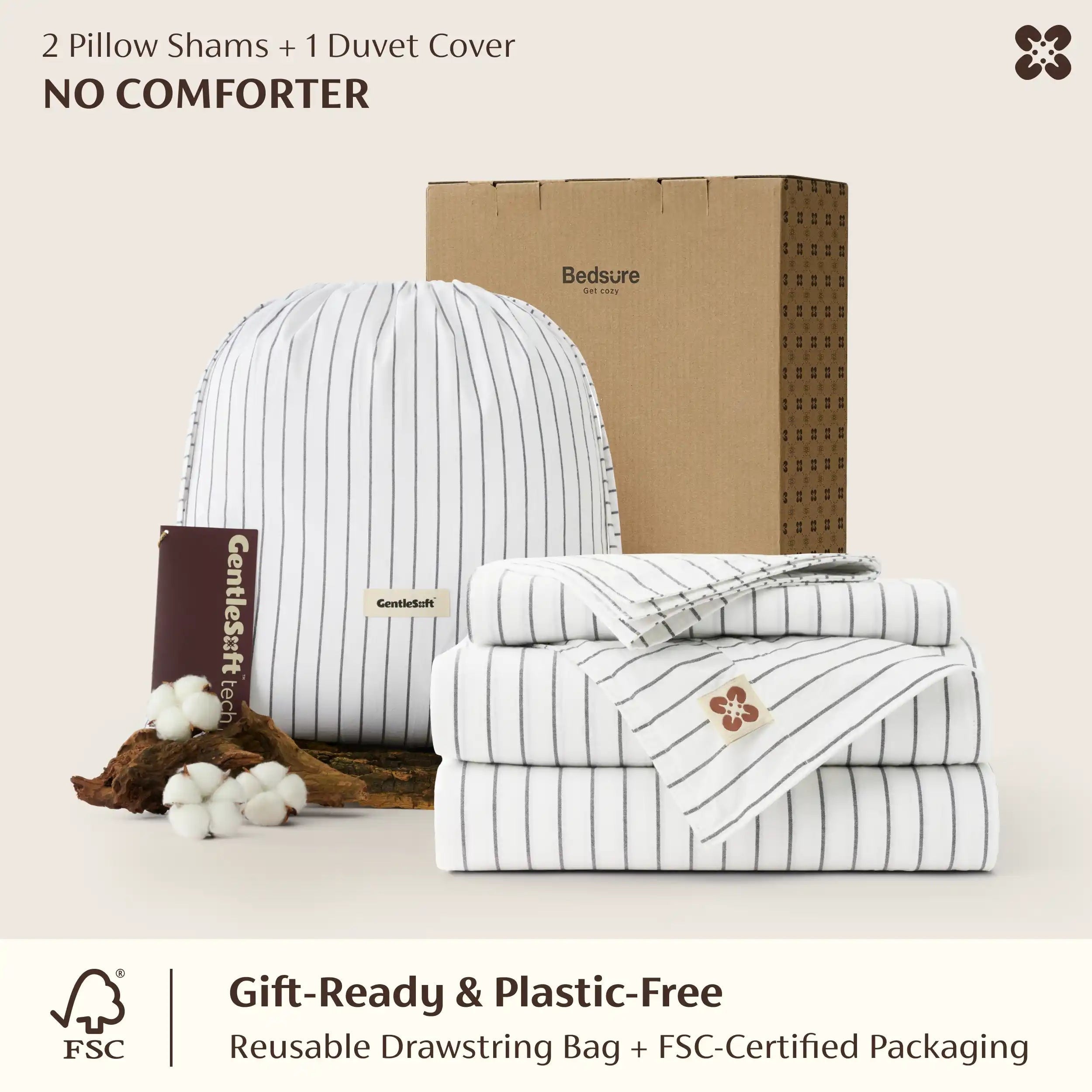 PureWovenTM Washed Cotton Striped Duvet Cover Set