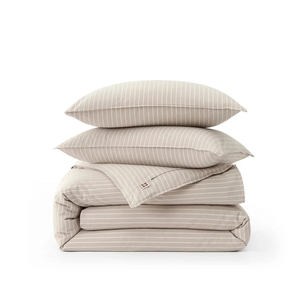 PureWovenTM Washed Cotton Striped Duvet Cover Set