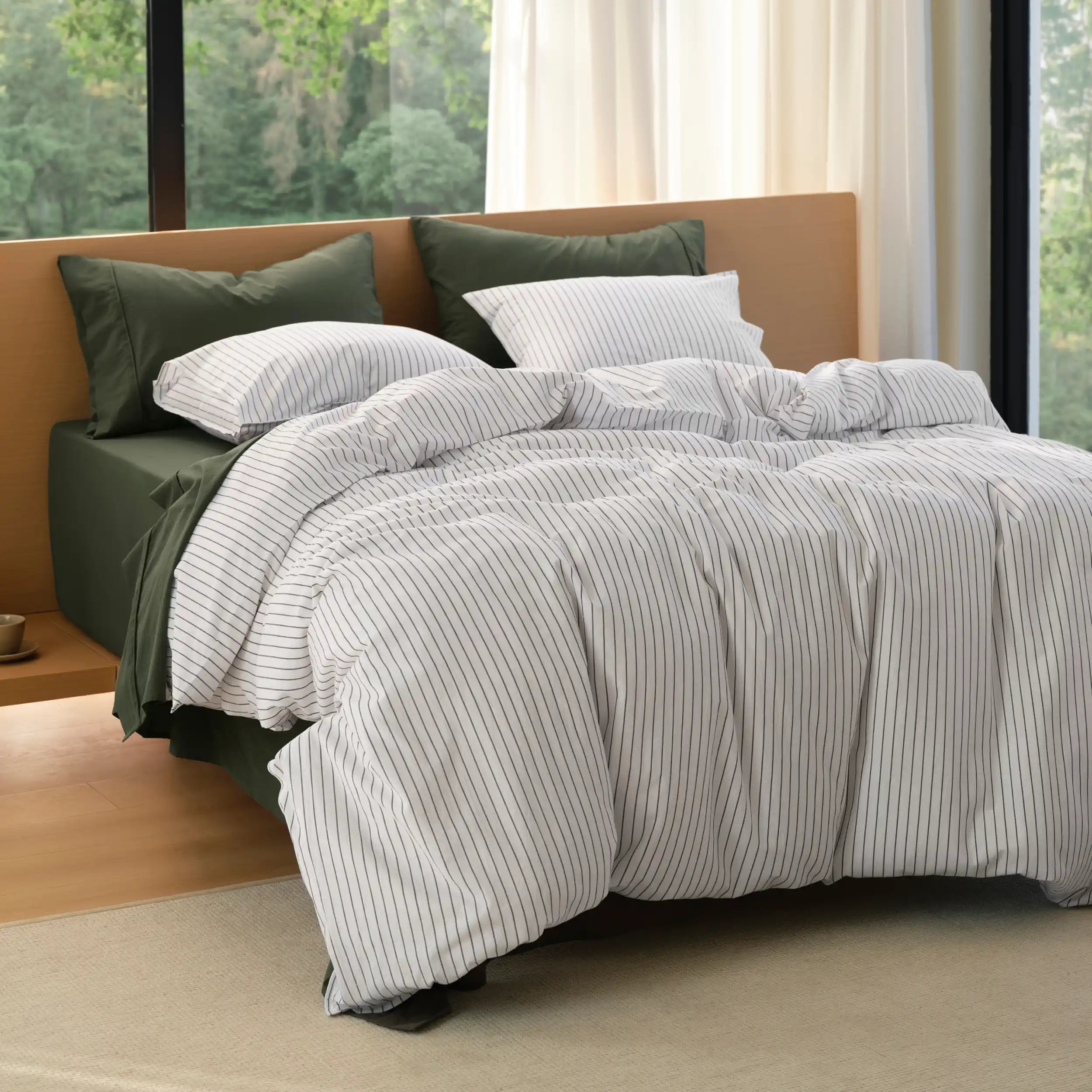 PureWovenTM Washed Cotton Striped Duvet Cover Set