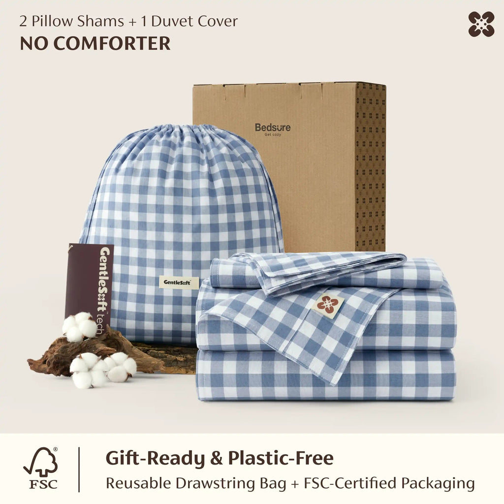 PureWovenTM Washed Cotton Gingham Duvet Cover Set