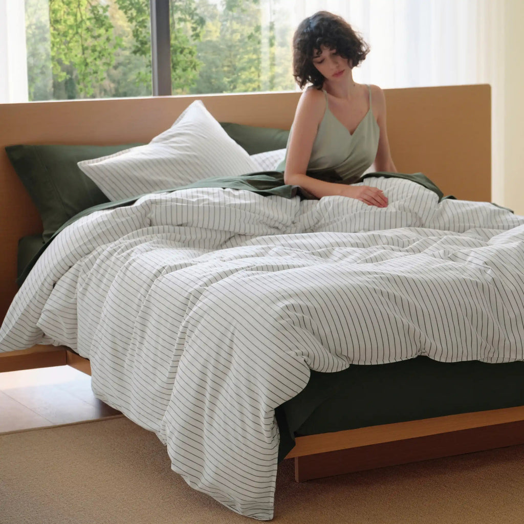PureWovenTM Washed Cotton Striped Duvet Cover Set
