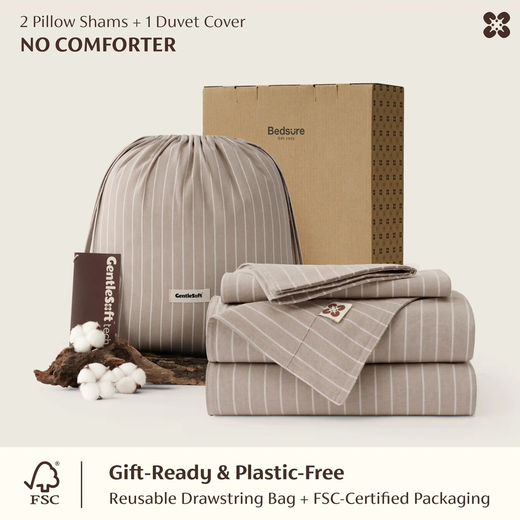 PureWovenTM Washed Cotton Striped Duvet Cover Set
