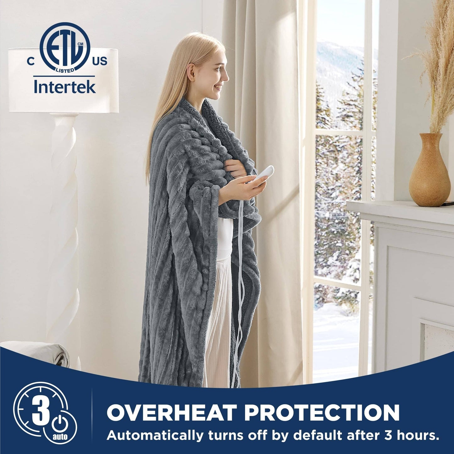 Striped Flannel Heated Blanket
