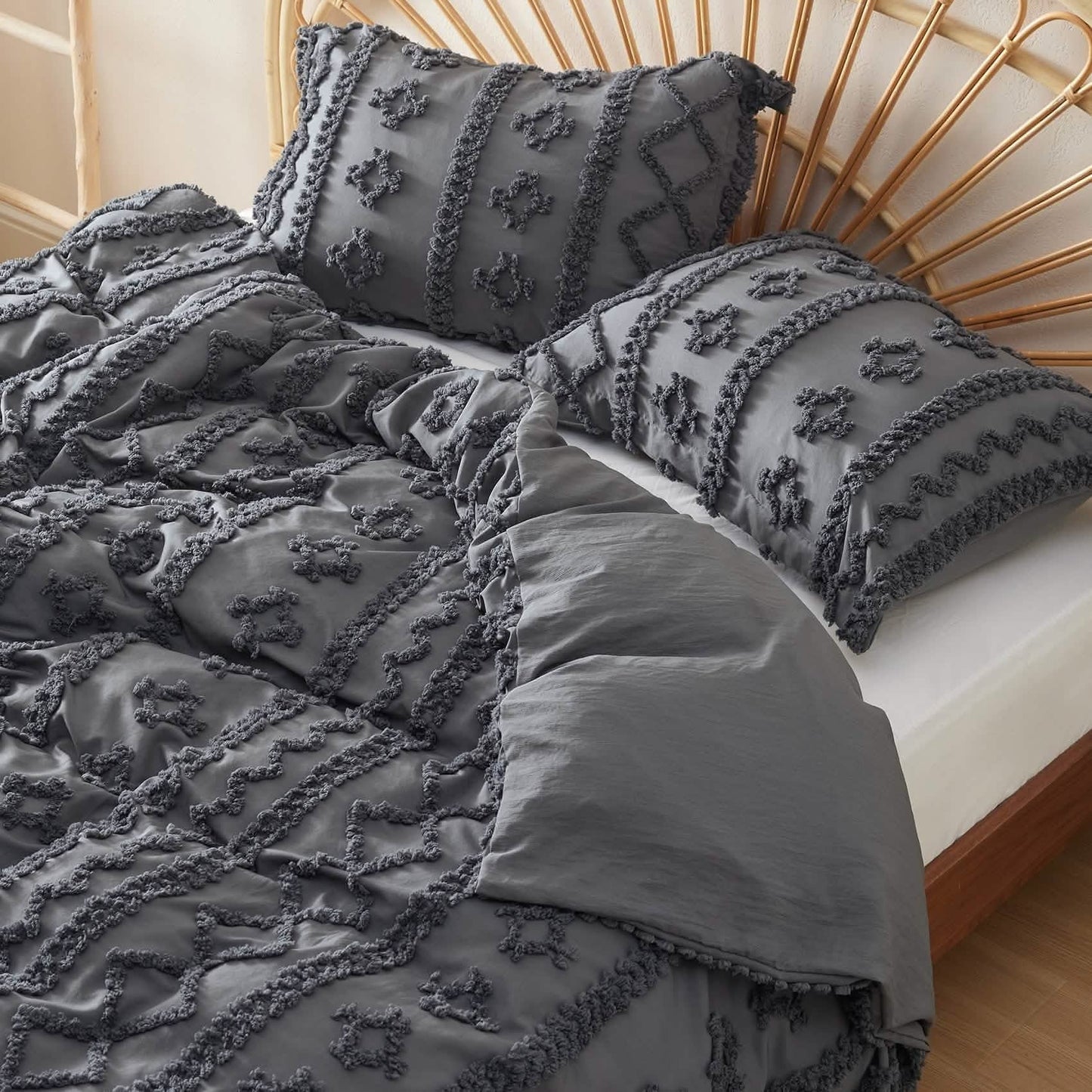 Boho Tufted Embroidery Duvet Cover Set