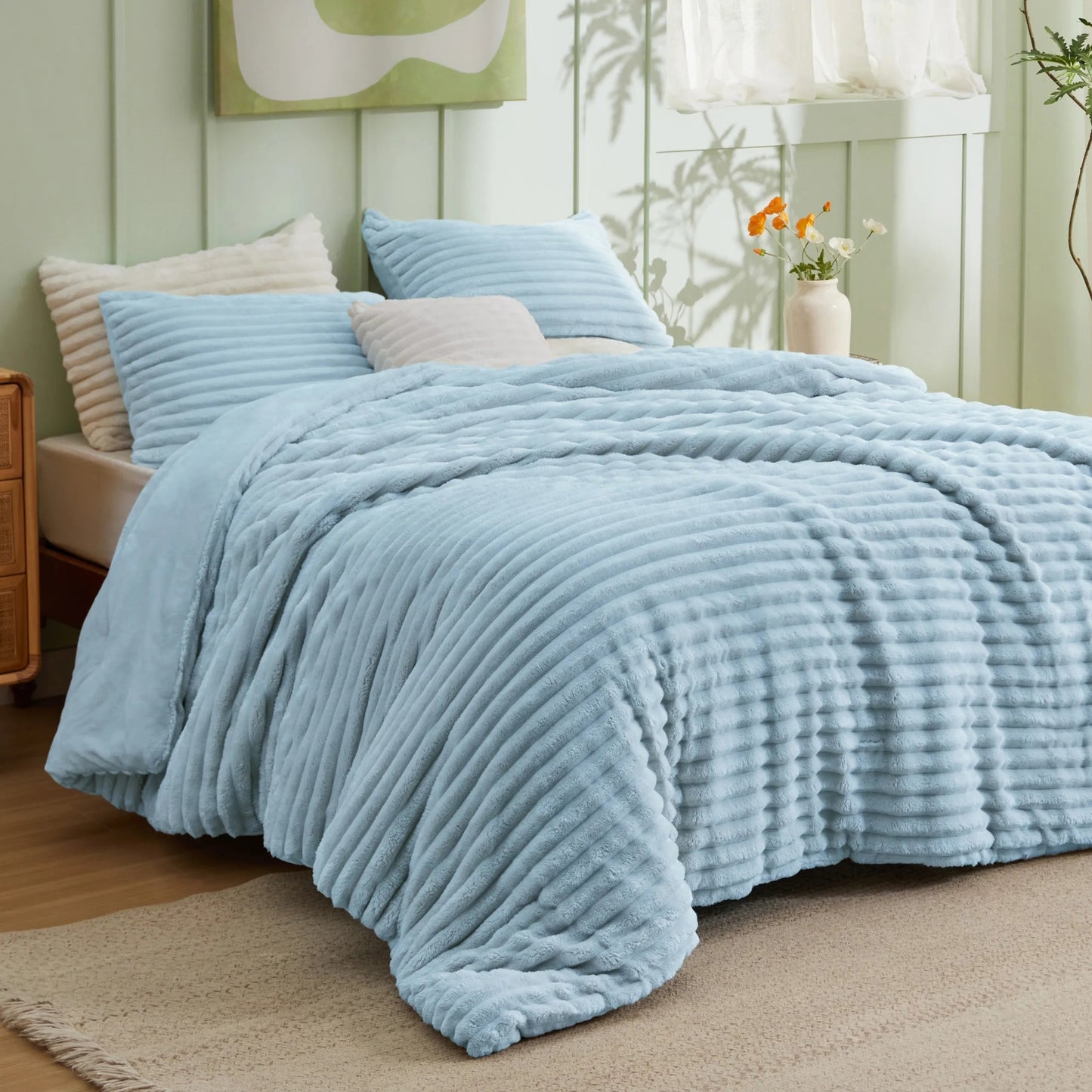 Striped Flannel Comforter Set