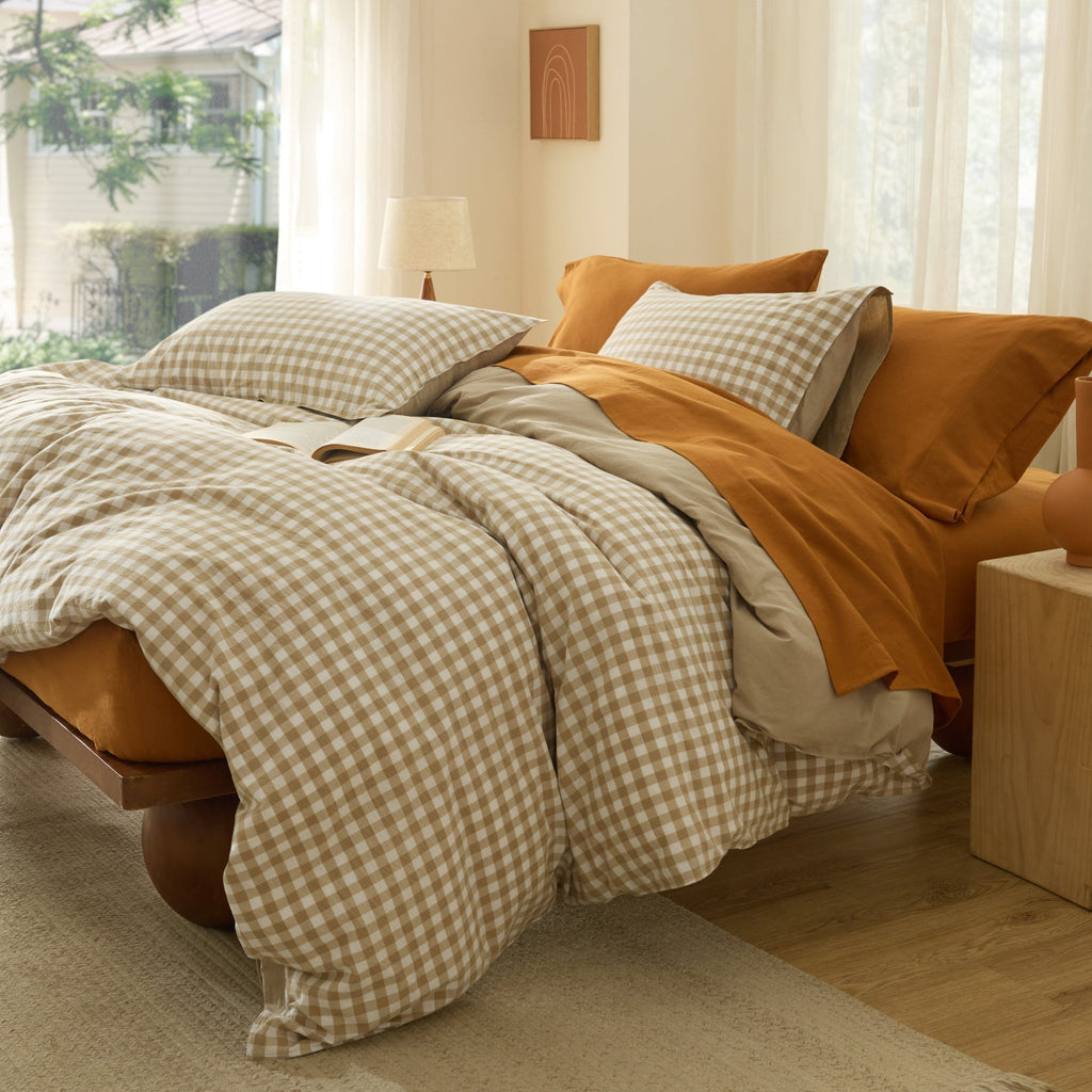 Gingham Washed Cotton Duvet Cover Set