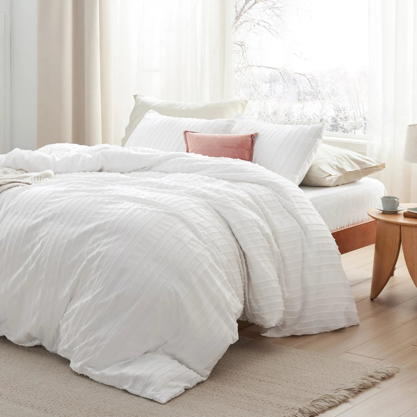 Striped Tufted Embroidery Duvet Cover Set