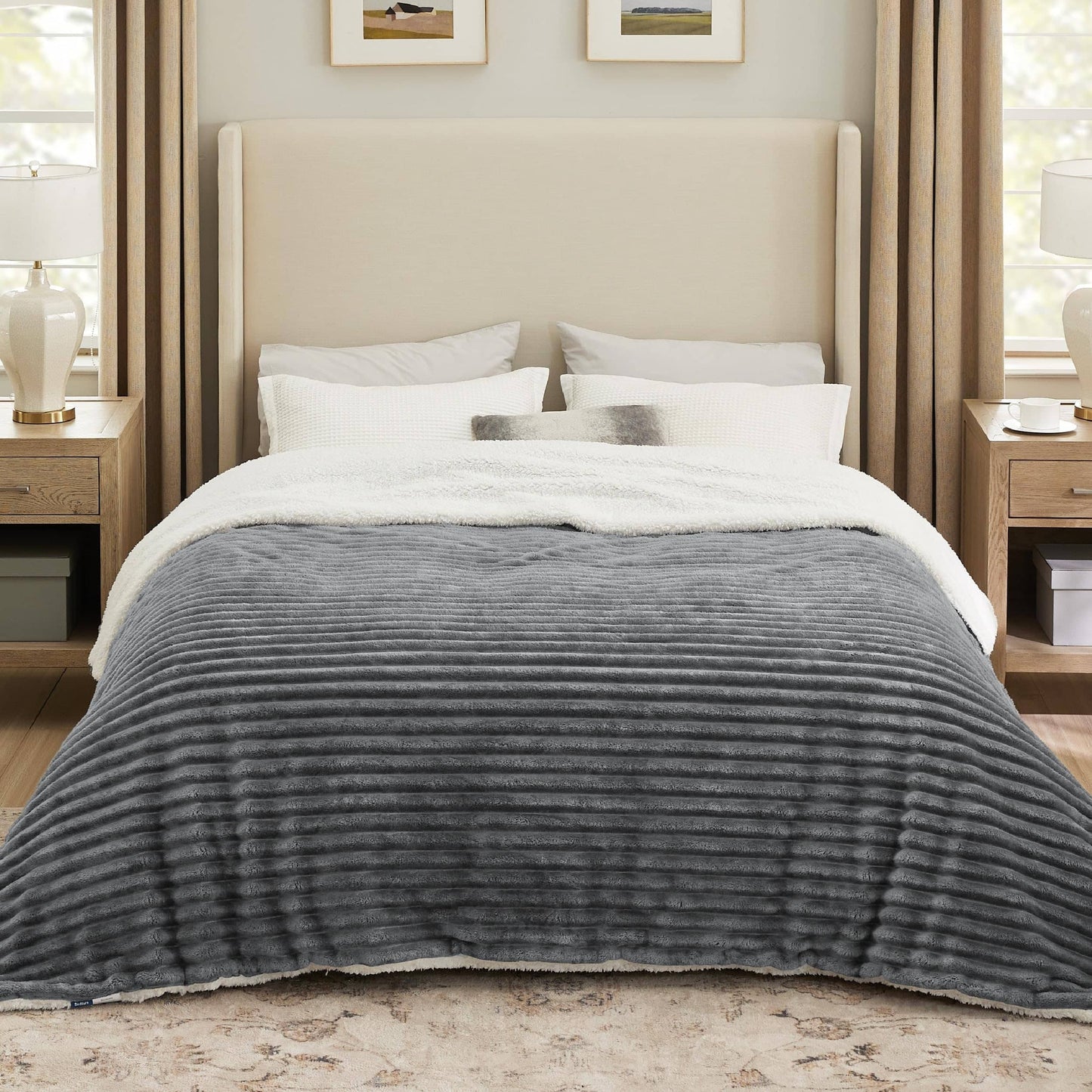 Jacquard Stripes Shaggy Sherpa Blanket