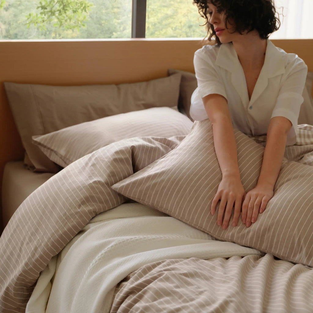 PureWovenTM Washed Cotton Striped Duvet Cover Set