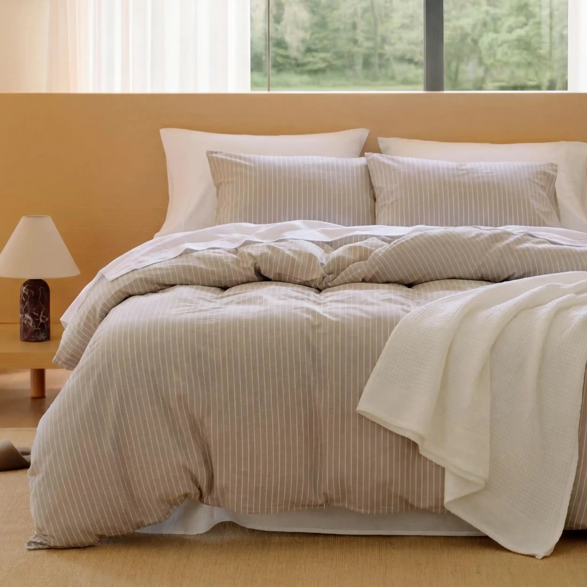 PureWovenTM Washed Cotton Striped Duvet Cover Set
