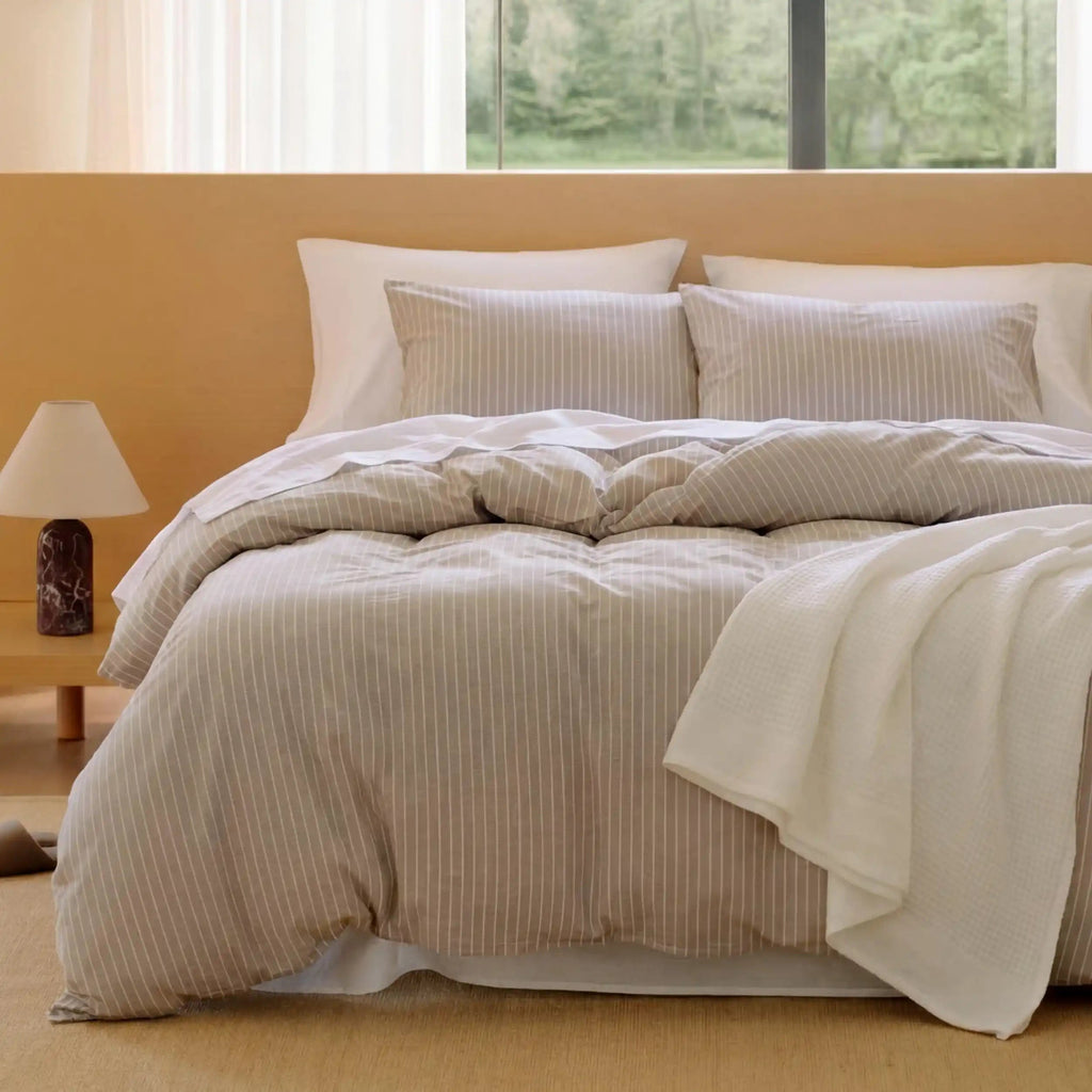 PureWovenTM Washed Cotton Striped Duvet Cover Set