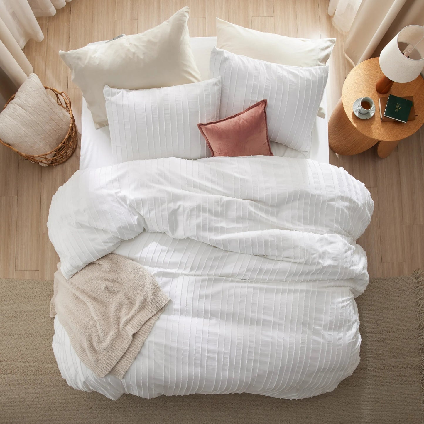 Striped Tufted Embroidery Duvet Cover Set