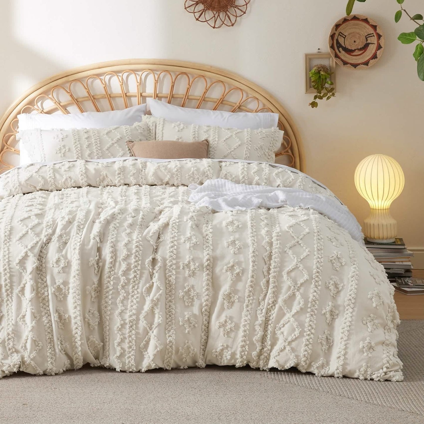 Boho Tufted Embroidery Duvet Cover Set