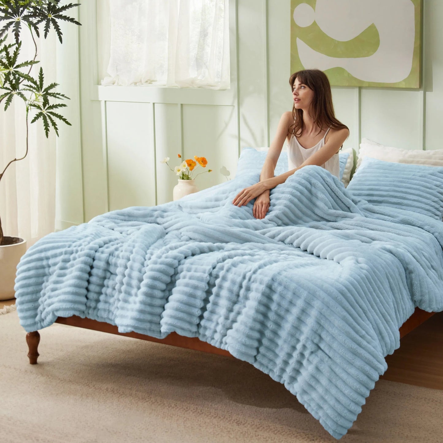 Striped Flannel Comforter Set