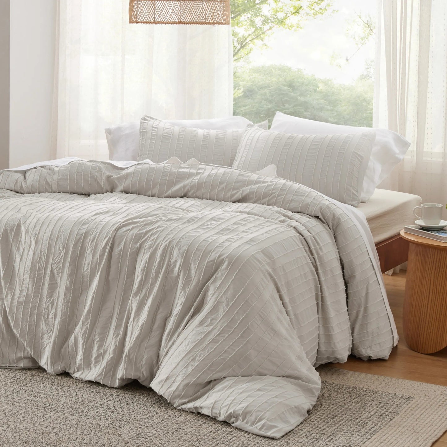 Striped Tufted Embroidery Duvet Cover Set