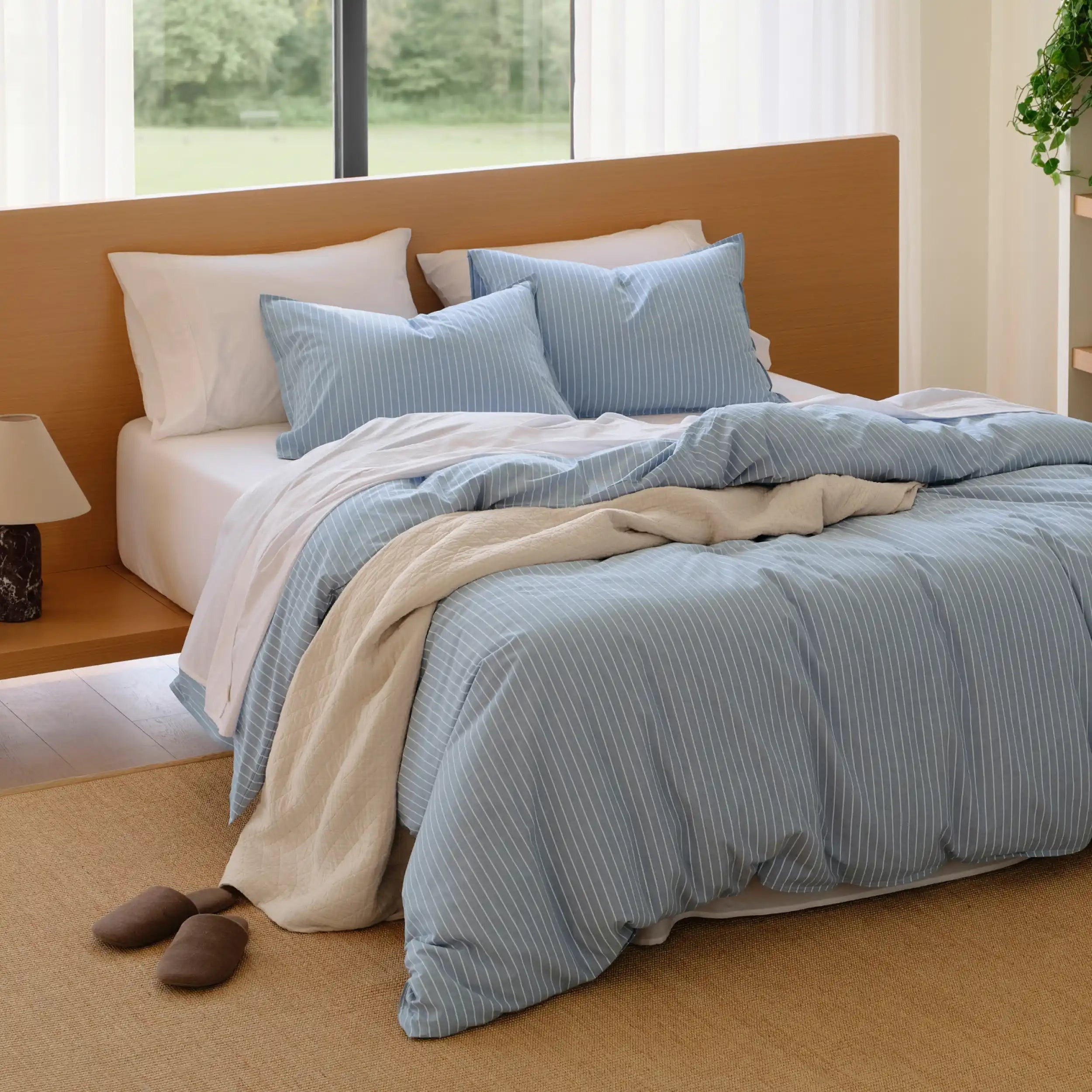 PureWovenTM Washed Cotton Striped Duvet Cover Set