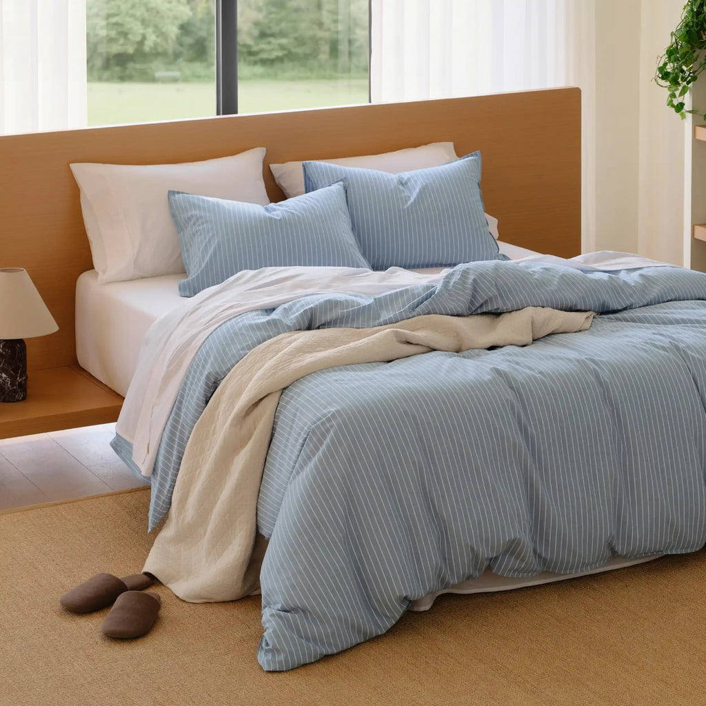 PureWovenTM Washed Cotton Striped Duvet Cover Set