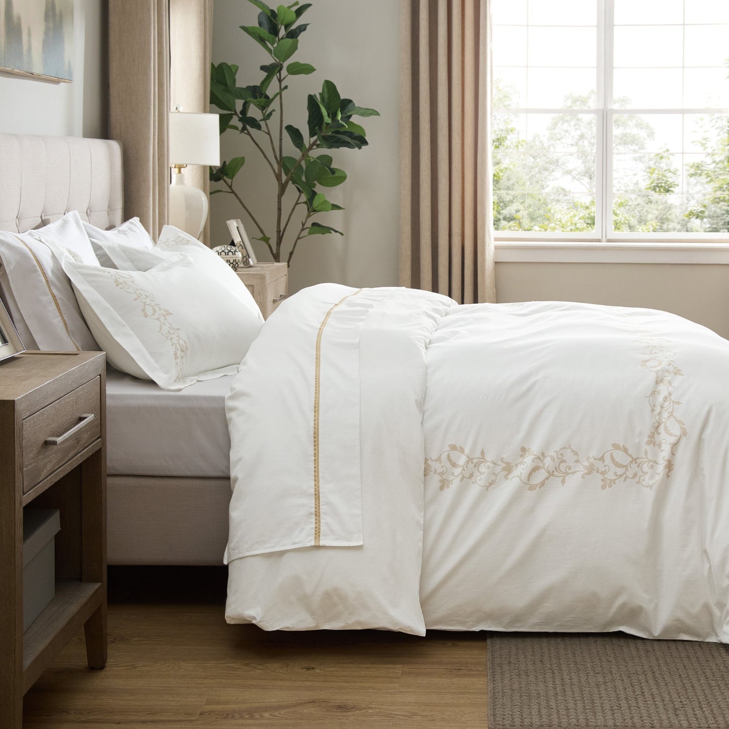 PureWovenTM Cotton Embroidered Hotel Duvet Cover Set
