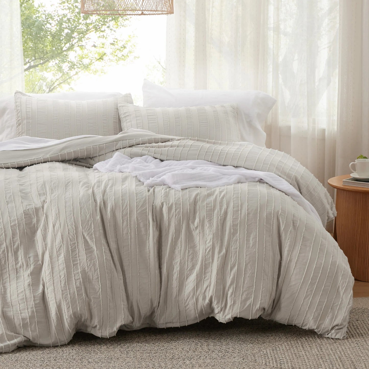 Striped Tufted Embroidery Duvet Cover Set