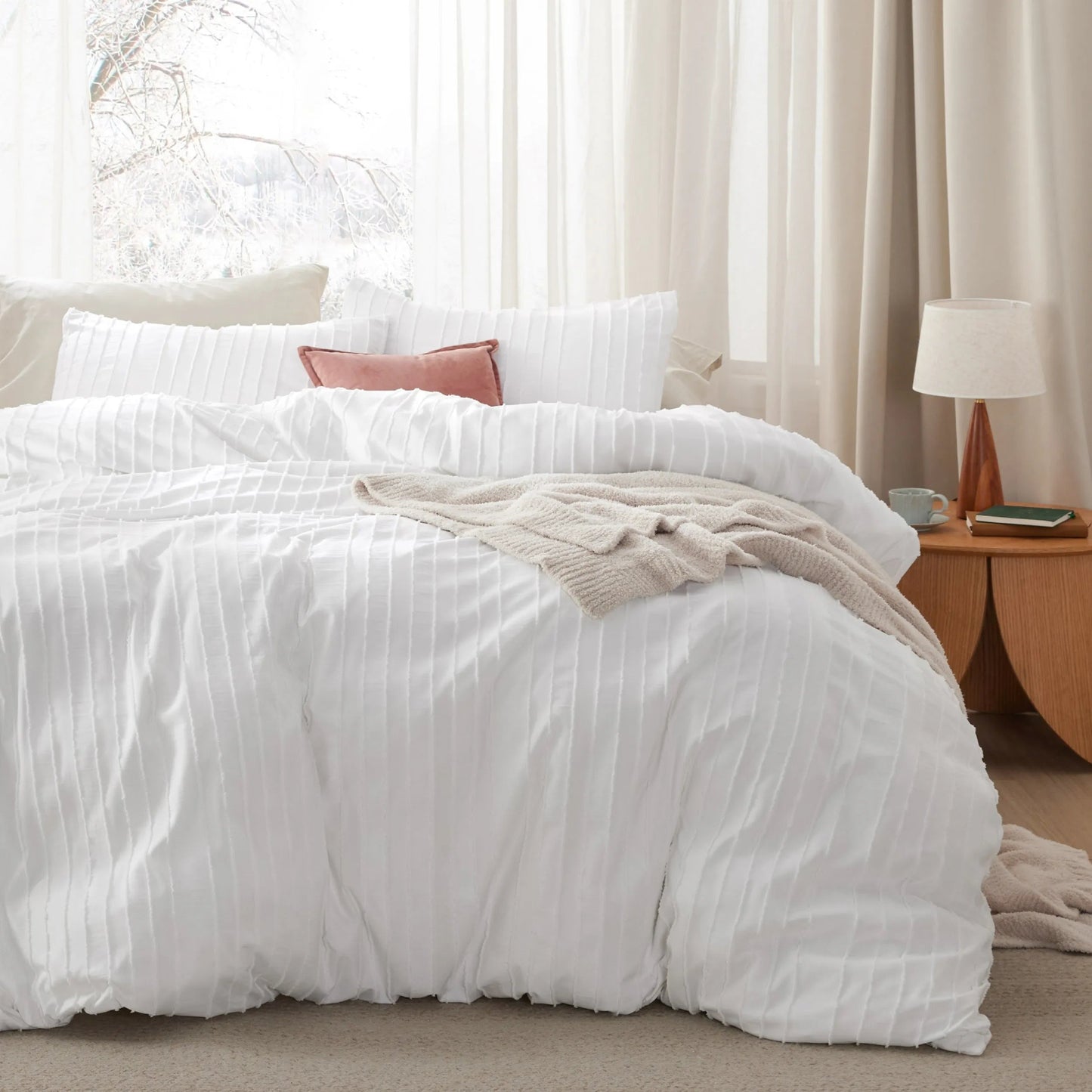 Striped Tufted Embroidery Duvet Cover Set