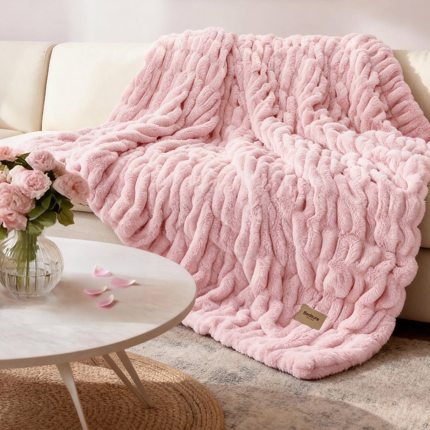 Double-sided Faux Fur Ruched Blanket