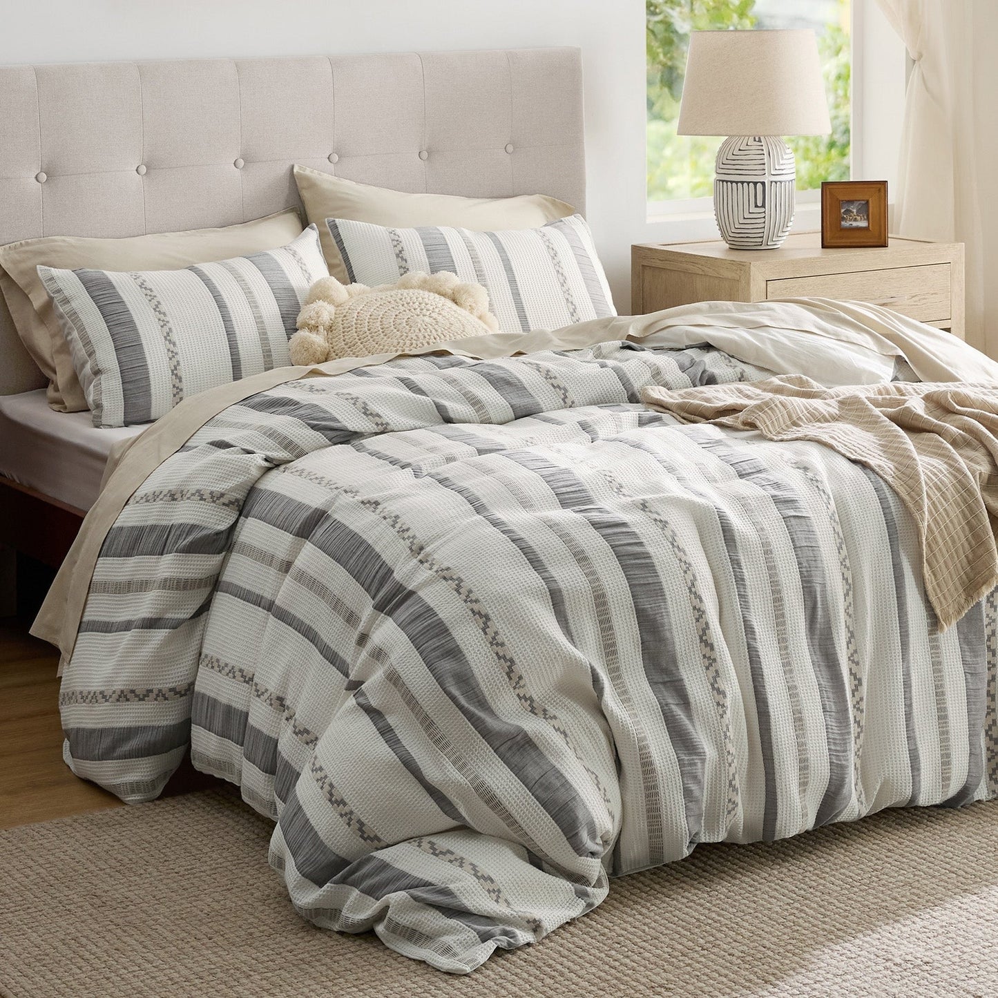 PureWovenTM Cotton Boho Waffle Weave Duvet Cover Set
