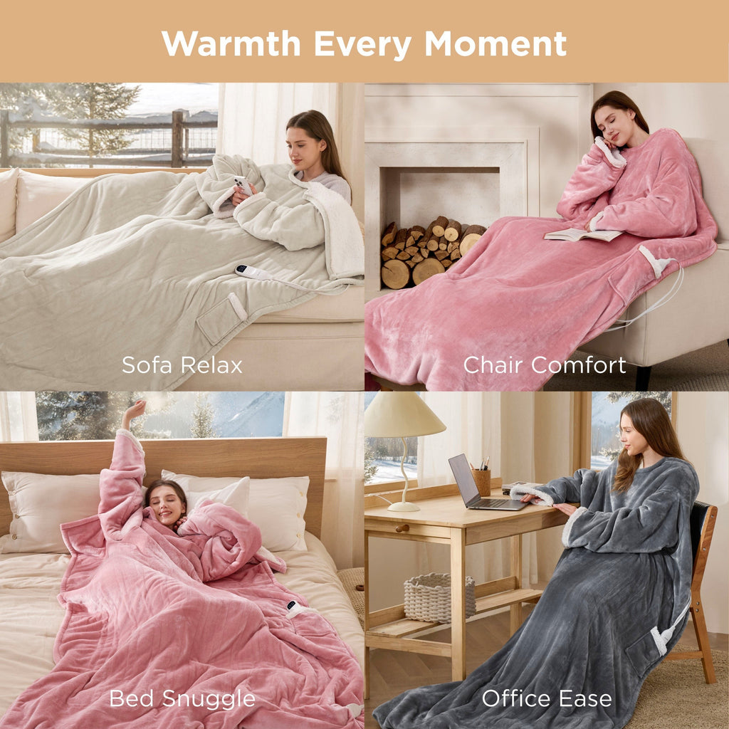 Full-body Sherpa Fleece Heated Blanket Hoodie