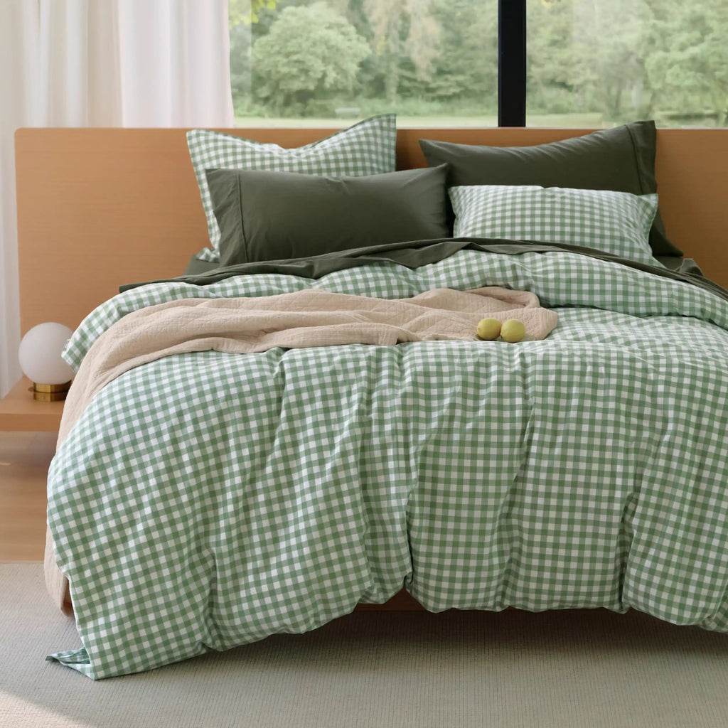 PureWovenTM Washed Cotton Gingham Duvet Cover Set