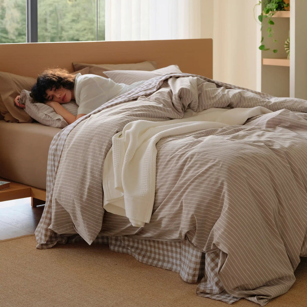 PureWovenTM Washed Cotton Striped Duvet Cover Set
