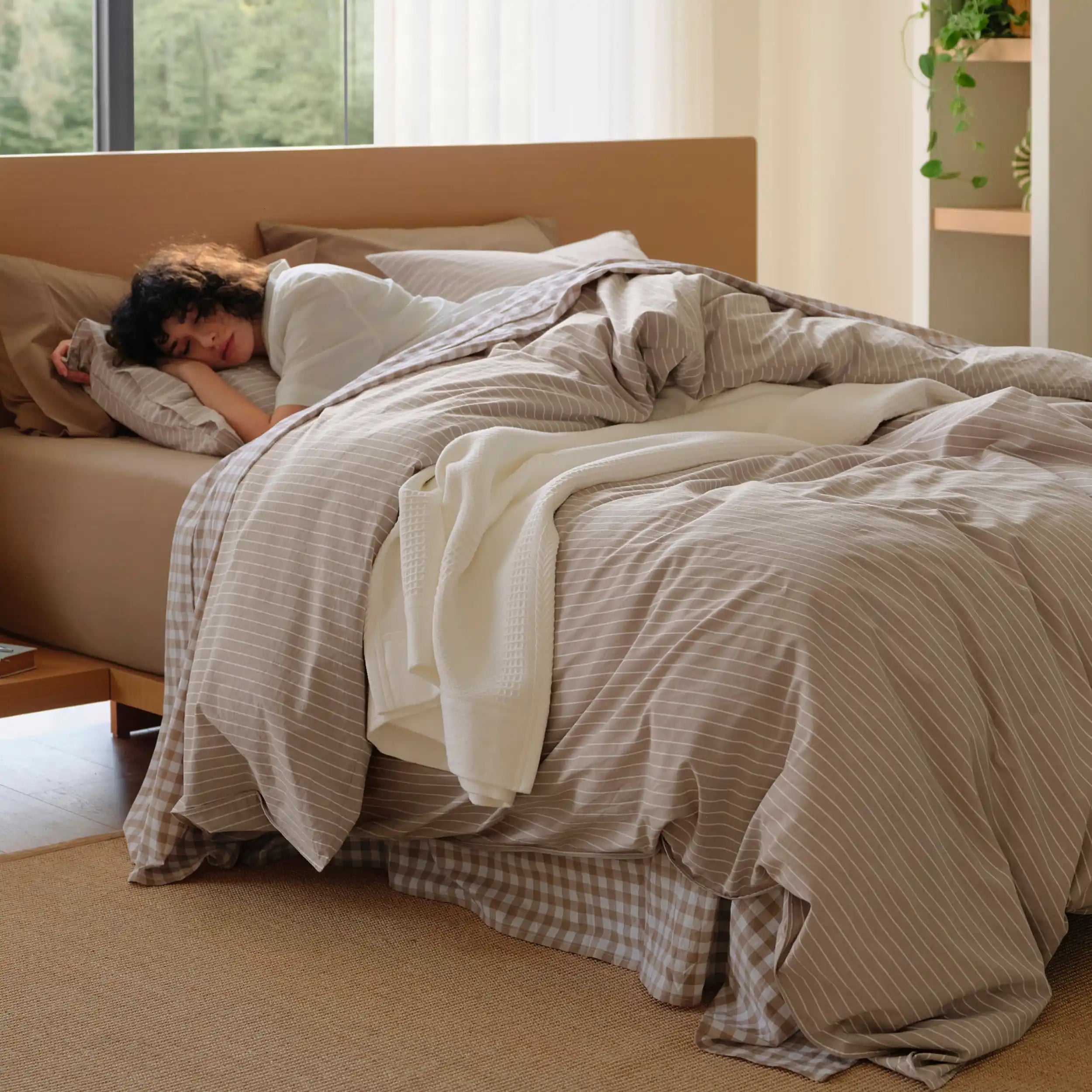 PureWovenTM Washed Cotton Striped Duvet Cover Set