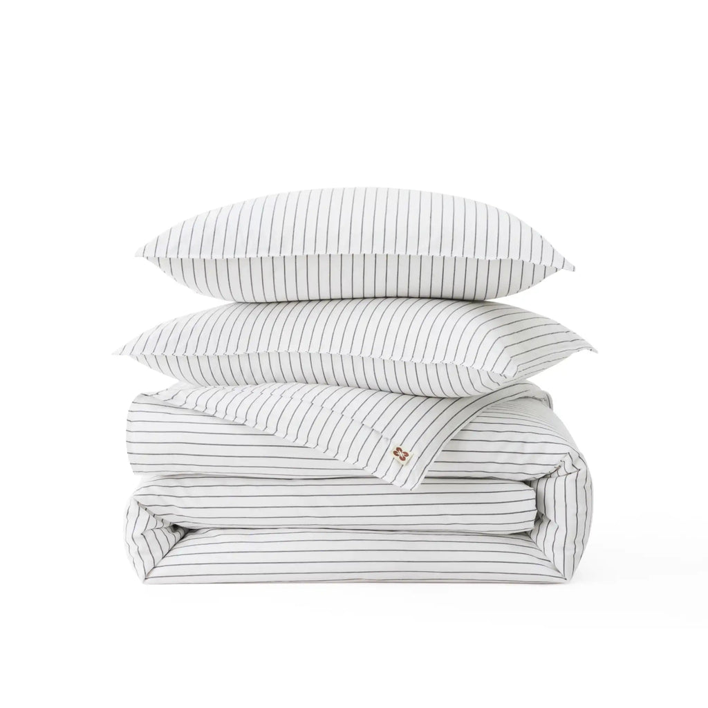 PureWovenTM Washed Cotton Striped Duvet Cover Set