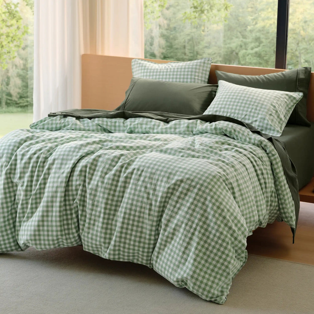 PureWovenTM Washed Cotton Gingham Duvet Cover Set