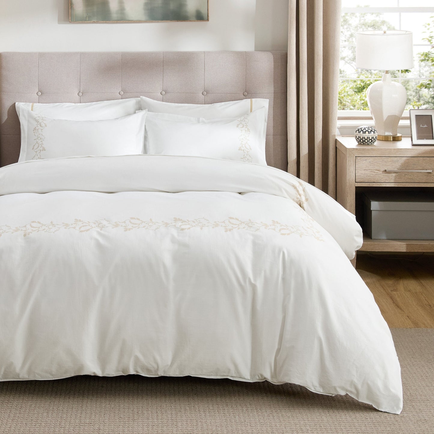 PureWovenTM Cotton Embroidered Hotel Duvet Cover Set
