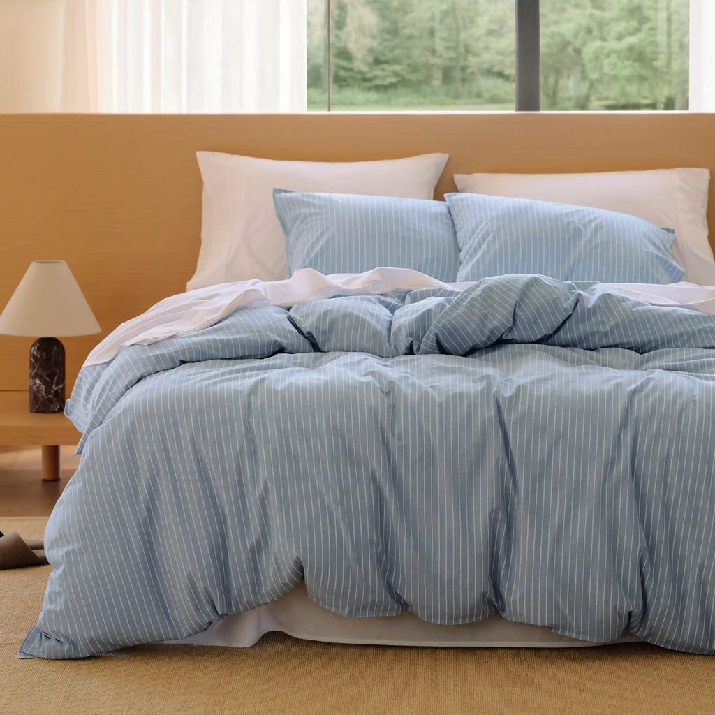 PureWovenTM Washed Cotton Striped Duvet Cover Set