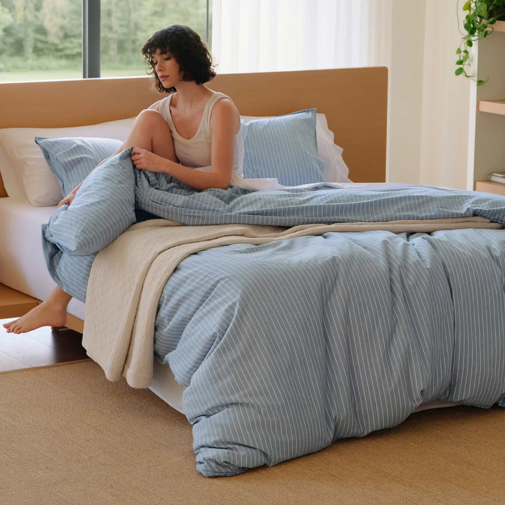 PureWovenTM Washed Cotton Striped Duvet Cover Set