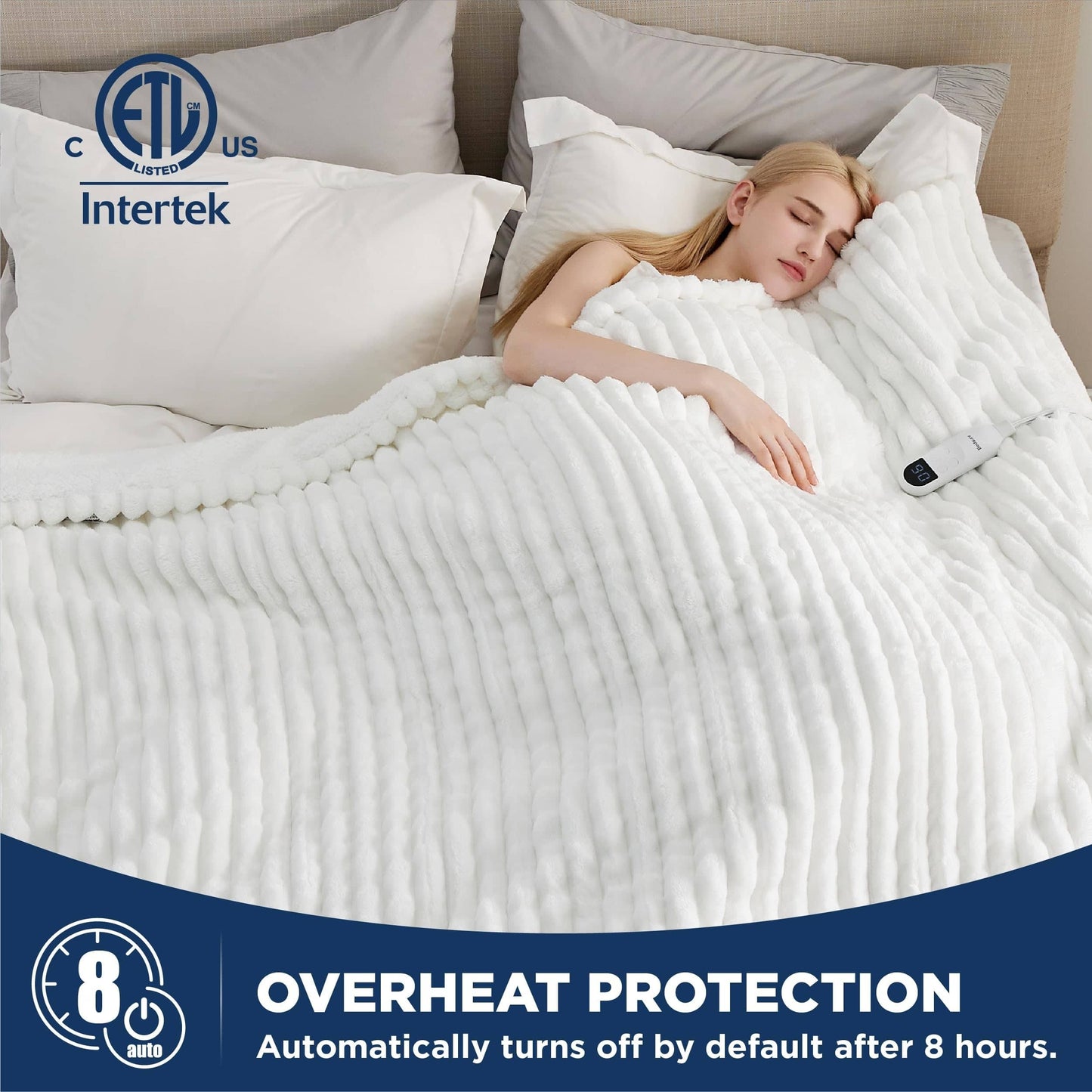 Striped Flannel Heated Blanket