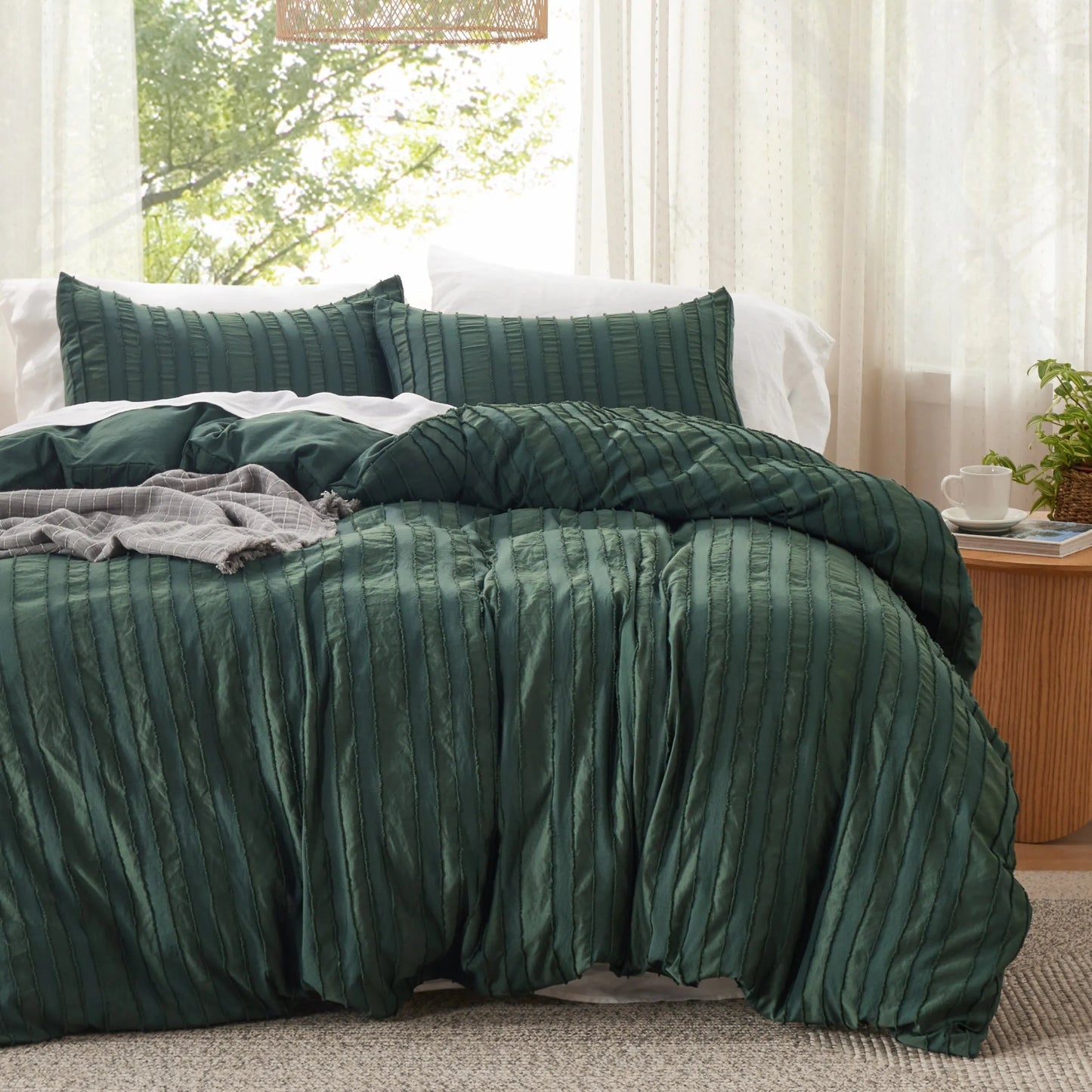 Striped Tufted Embroidery Duvet Cover Set
