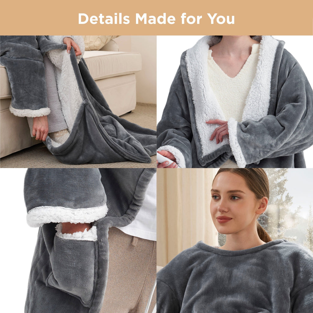 Full-body Sherpa Fleece Heated Blanket Hoodie
