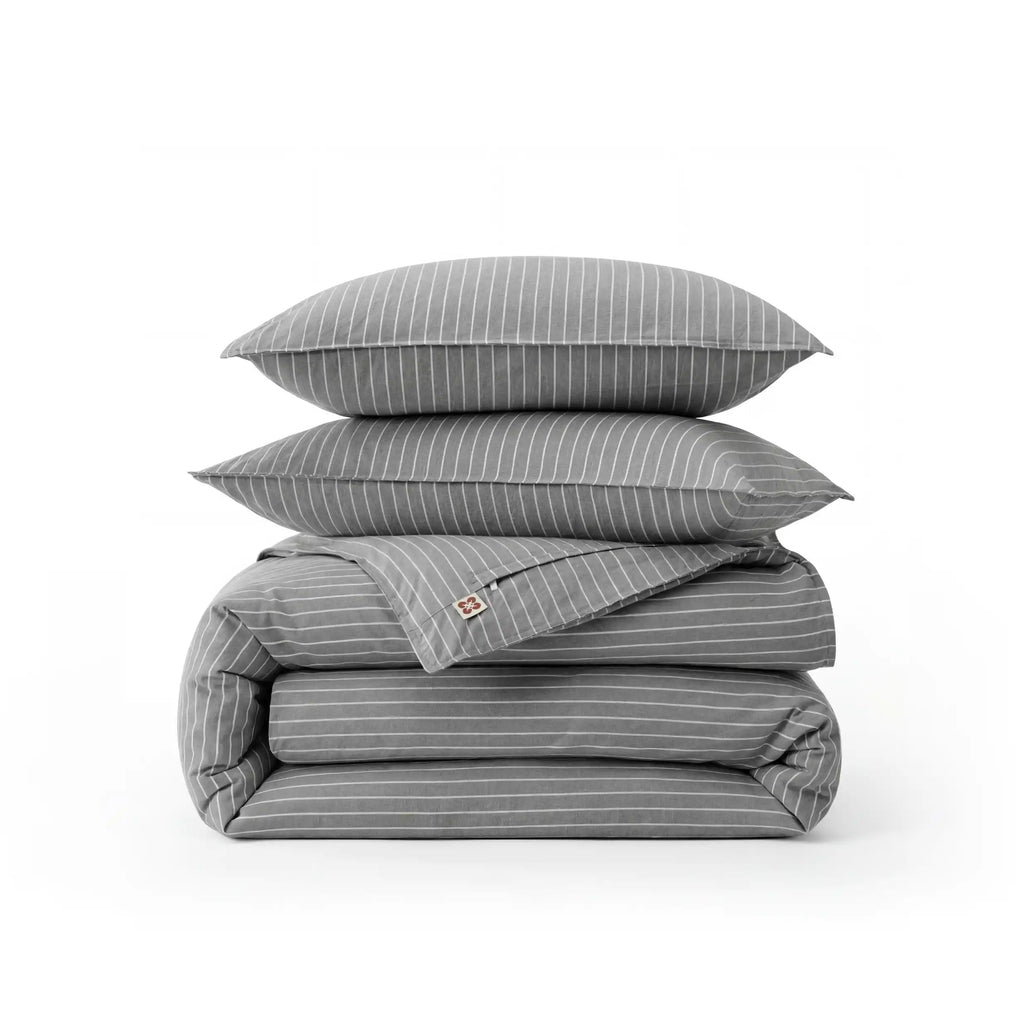 PureWovenTM Washed Cotton Striped Duvet Cover Set