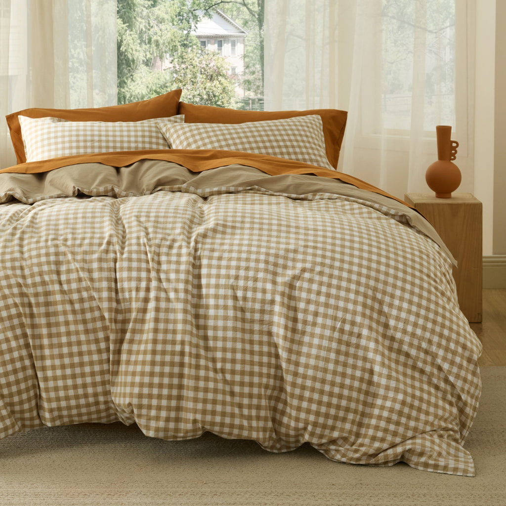 Gingham Washed Cotton Duvet Cover Set