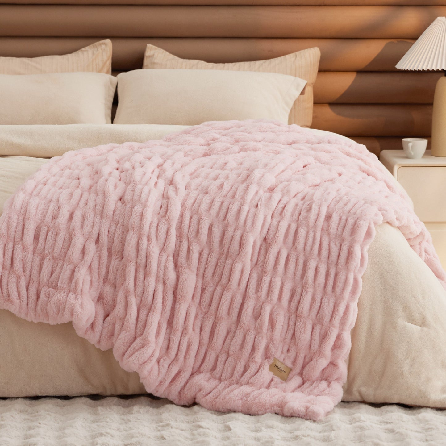 Double-sided Faux Fur Ruched Blanket