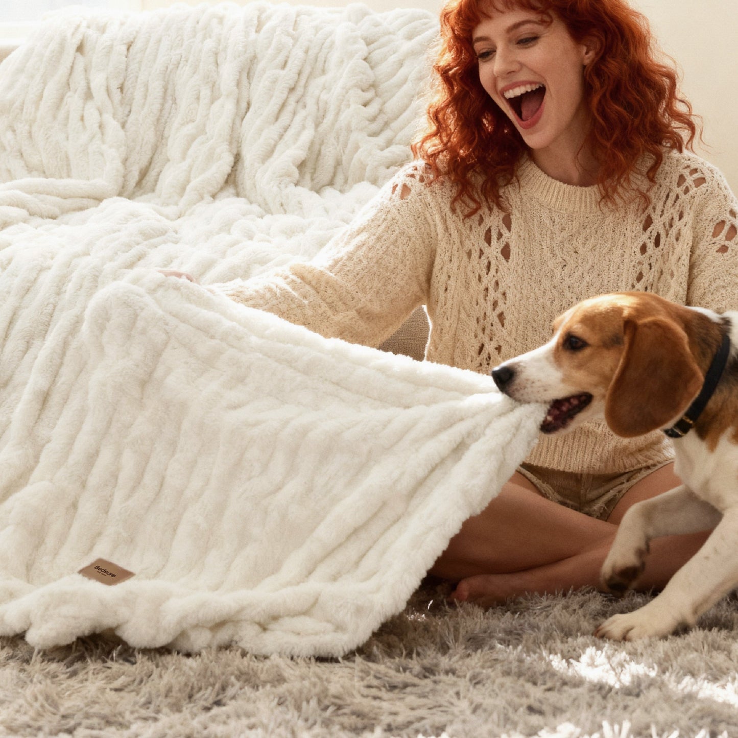 Double-sided Faux Fur Ruched Blanket