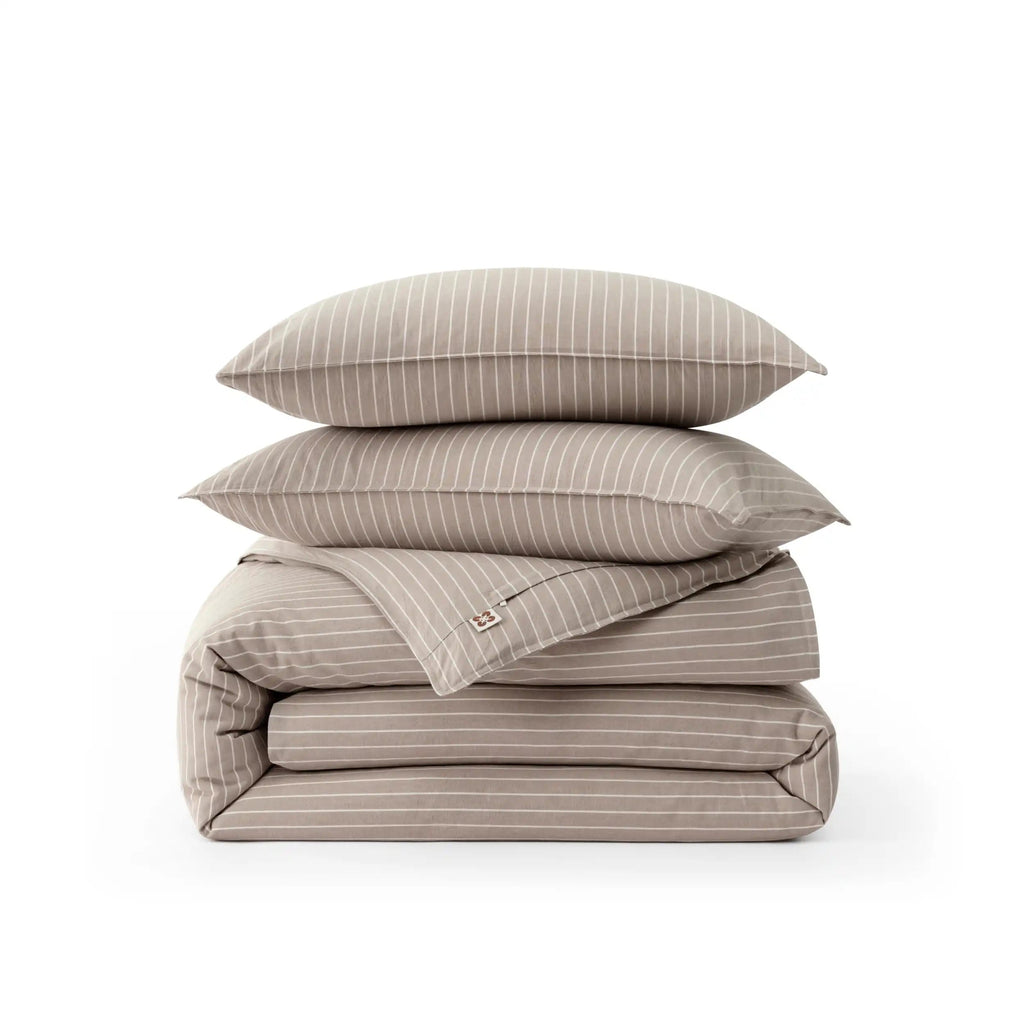PureWovenTM Washed Cotton Striped Duvet Cover Set