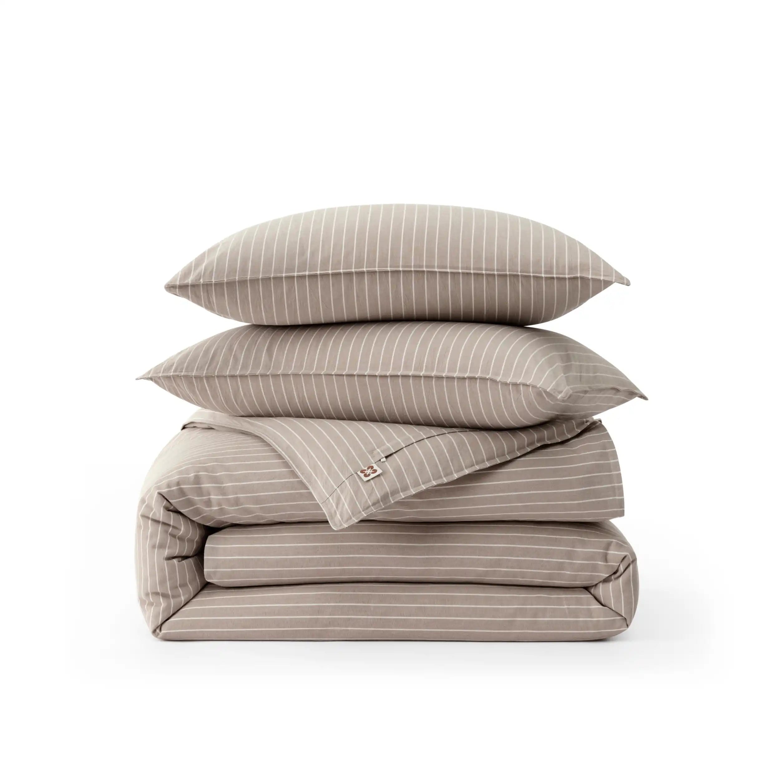 PureWovenTM Washed Cotton Striped Duvet Cover Set