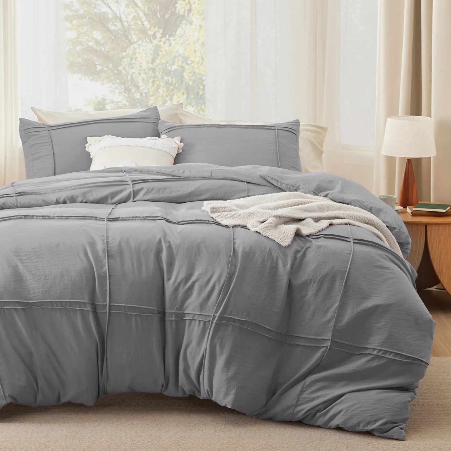 Striped Tufted Embroidery Duvet Cover Set