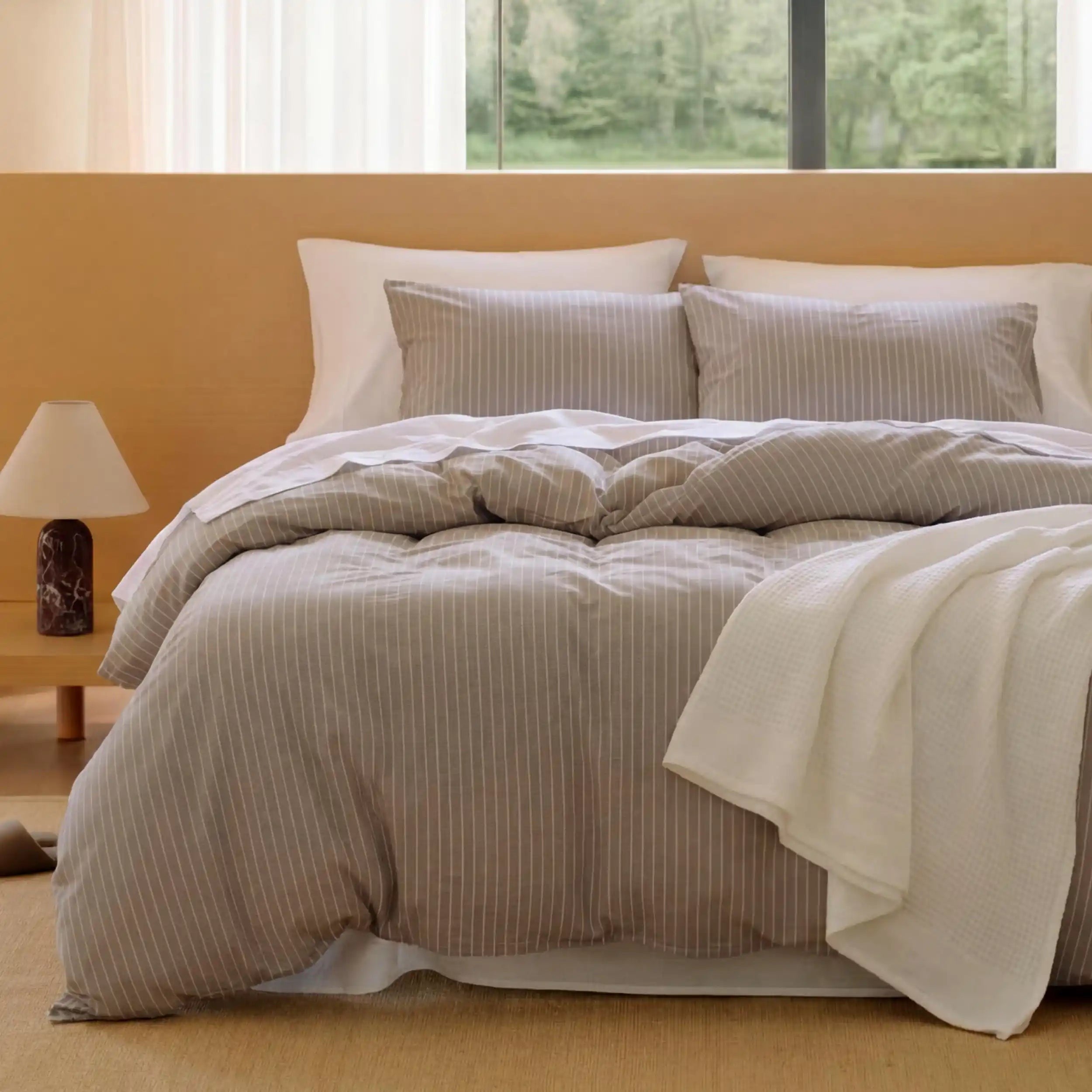 PureWovenTM Washed Cotton Striped Duvet Cover Set