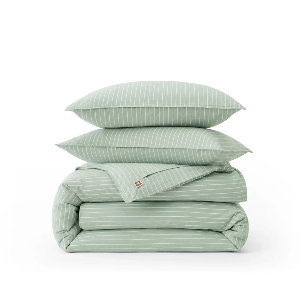 PureWovenTM Washed Cotton Striped Duvet Cover Set