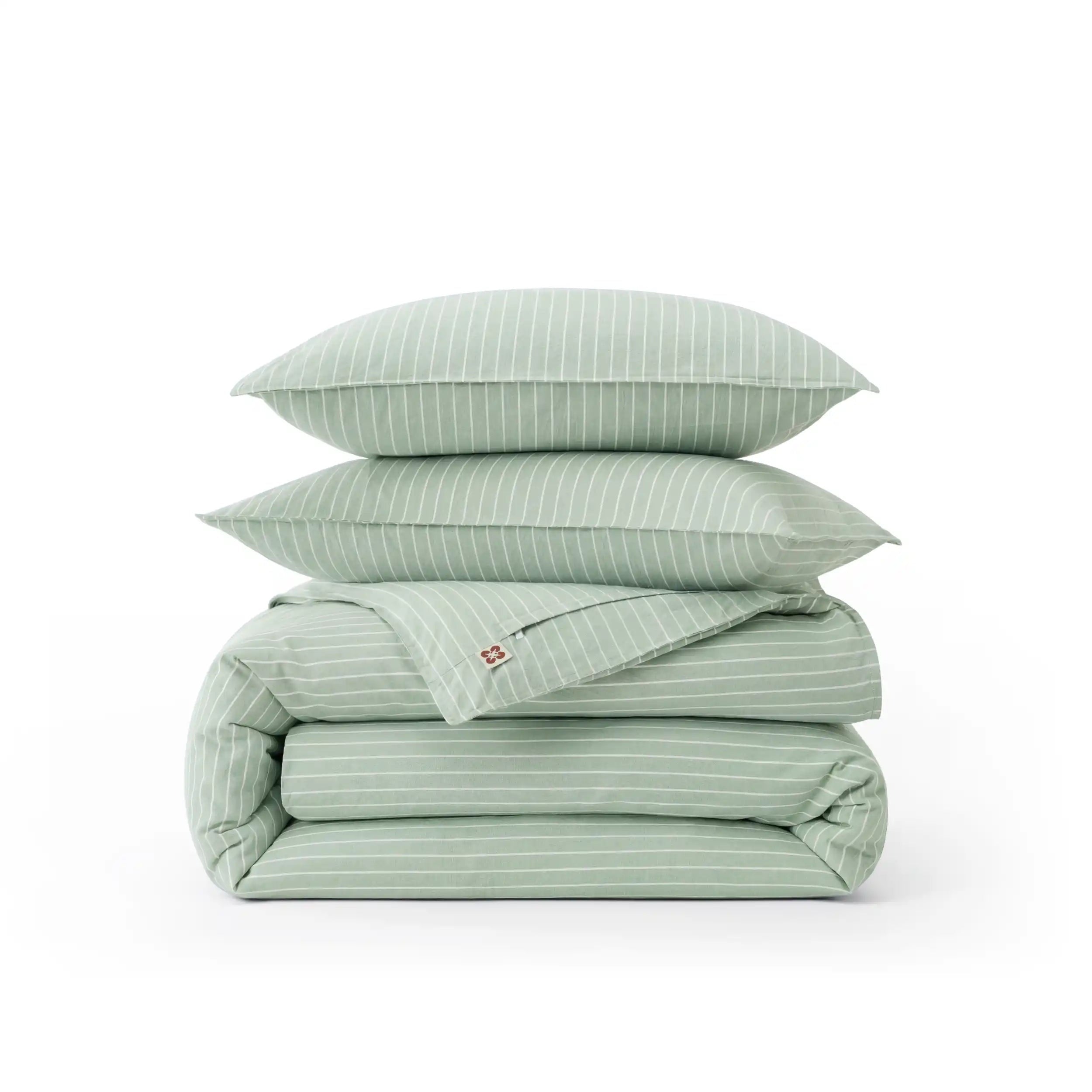 PureWovenTM Washed Cotton Striped Duvet Cover Set