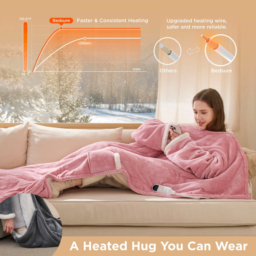 Full-body Sherpa Fleece Heated Blanket Hoodie